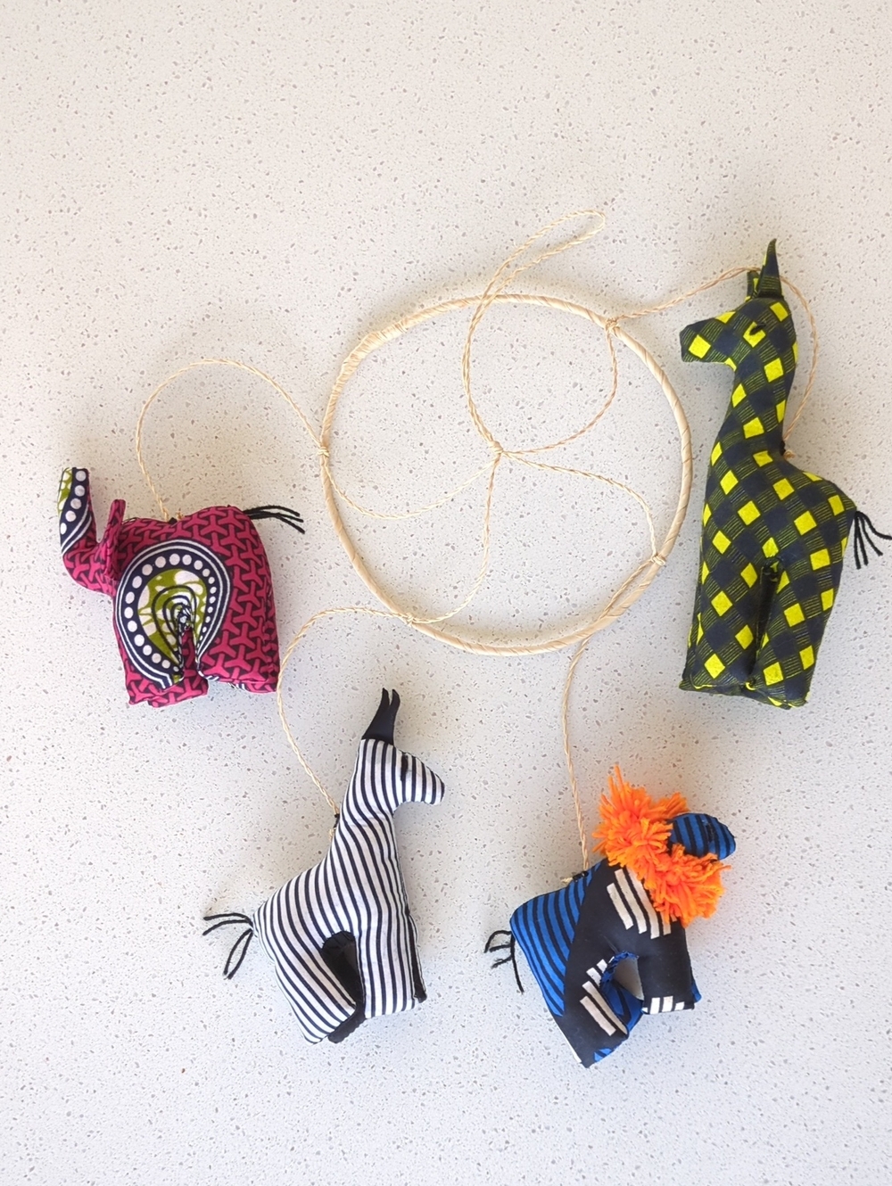 Colorful African Fabric Safari Animal Mobile - Elephant, Lion, Zebra, Giraffe